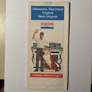 Vintage Exxon Oil Gas Delaware Maryland Virginia WVA US Travel Road Map 1975